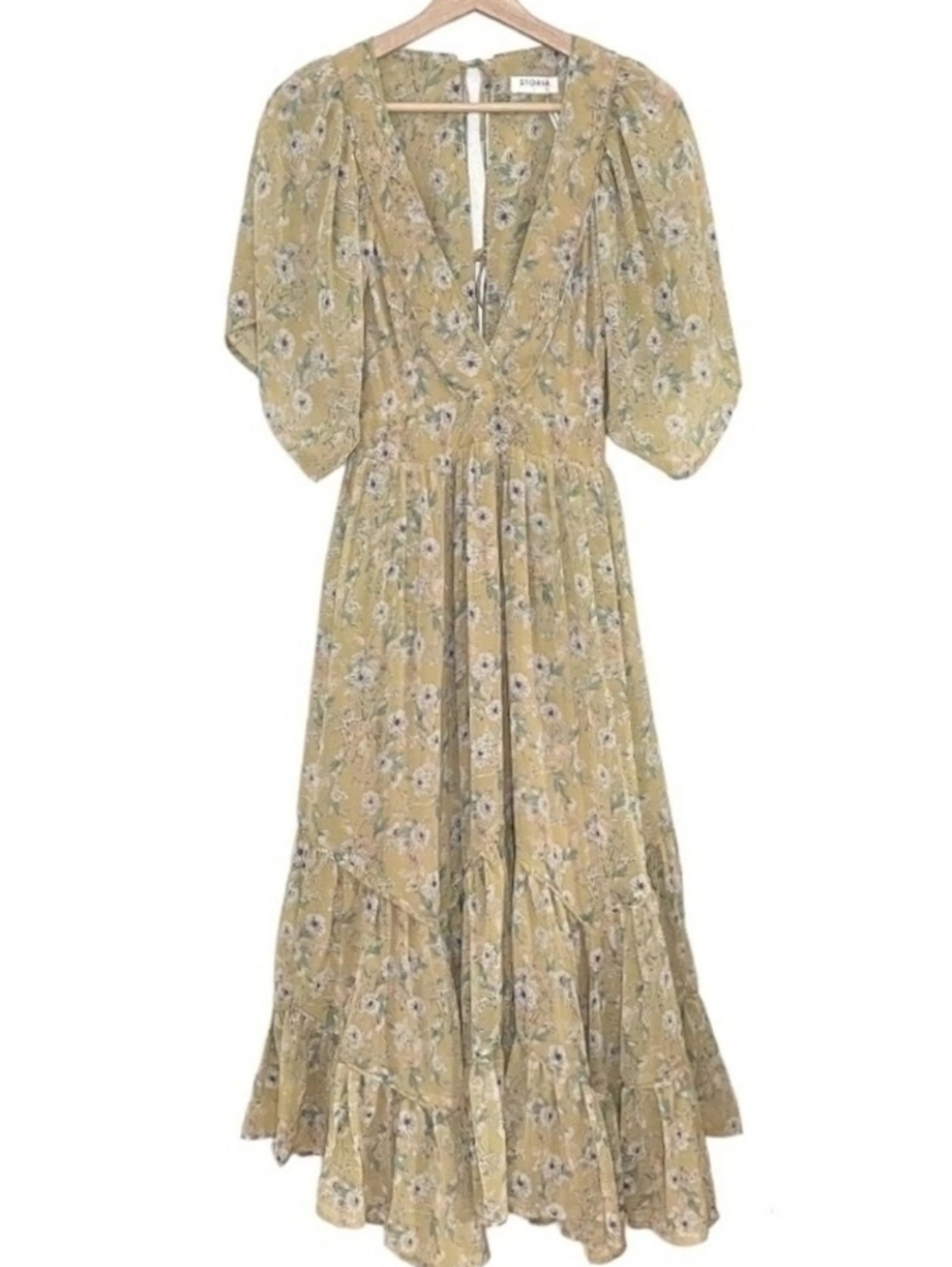 Storia Beige Floral Maxi Dress with V-Neck - Picture 2 of 6
